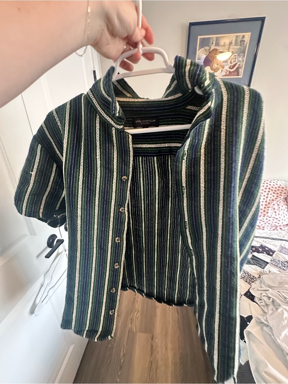 Vol Populaire Green Striped Casual Button-Down Shirt